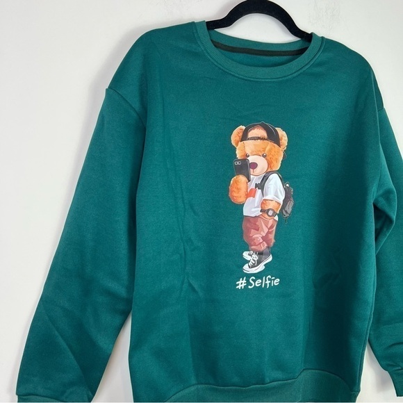 Bear & Selfie Cartoon Print Sweatshirt, Casual Long Sleeve Crew Neck Sweatshirt - Picture 6 of 10